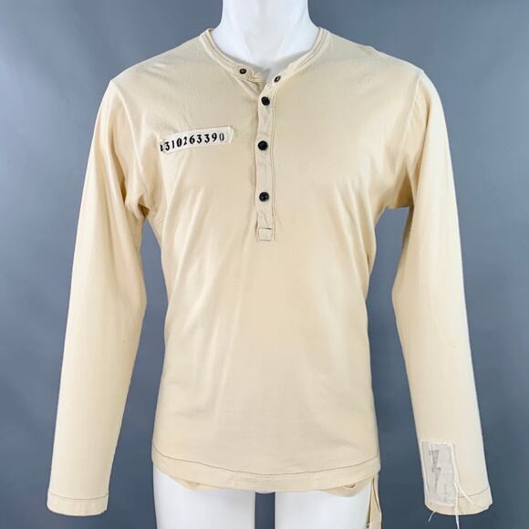 NICE COLLECTIVE Size M Cream Black Jersey Distressed Henley Pullover - Picture 1 of 4